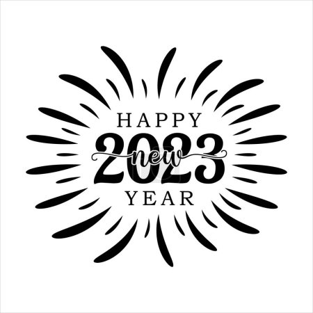 Ilustración de Feliz año nuevo 2023 texto tipografía diseño y decoración elegante Navidad 2023 - Imagen libre de derechos