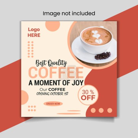 Téléchargez les illustrations : T-shirt Coffee Day, bannières publicitaires de promotion sur les médias sociaux Coffee Day, flyer carré ou poster design de restaurant alimentaire - en licence libre de droit