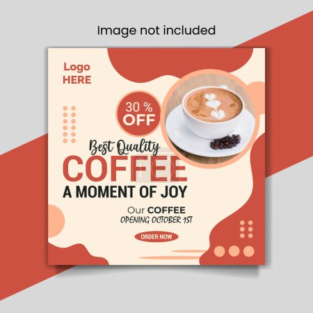 Téléchargez les illustrations : T-shirt Coffee Day, bannières publicitaires de promotion sur les médias sociaux Coffee Day, flyer carré ou poster design de restaurant alimentaire - en licence libre de droit