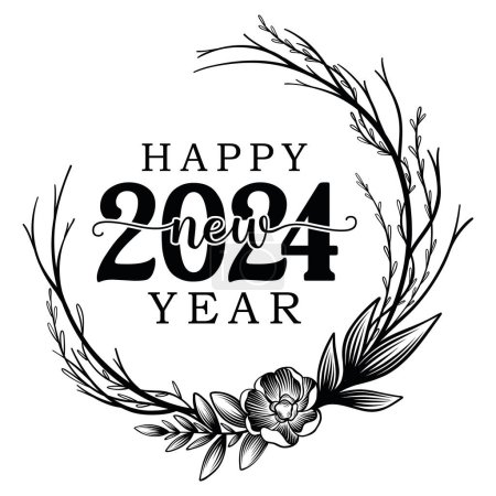 Ilustración de Feliz Año Nuevo 2024 diseño de tipografía de texto y decoración elegante de Navidad 2024, conjunto de Año Nuevo, banner de Año Nuevo y mensaje de Instagram, logotipo de Año Nuevo, camiseta de Año Nuevo - Imagen libre de derechos