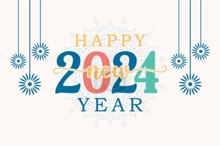  Happy New Year 2024 text typography design and Christmas elegant decoration 2024, New Year set, New Year banner and Instagram post, New Year logo, New Year t-shirt