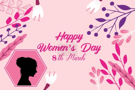 Illustration for 8 March, women's Day greeting card and Happy Women's Day banner design, placard, card, and poster design template with text inscription and standard color, International Women's Day celebration, - Royalty Free Image