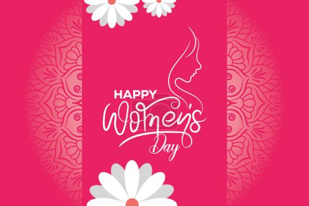 8 de marzo, tarjeta de felicitación del Día de la Mujer y diseño de pancartas del Día de la Mujer Feliz, pancarta, tarjeta y plantilla de diseño de póster con inscripción de texto y color estándar, celebración del Día Internacional de la Mujer,