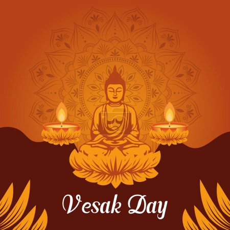 Illustration for Flat Vesak Day Illustration Festival celebration and Vesak Day Banner - Royalty Free Image