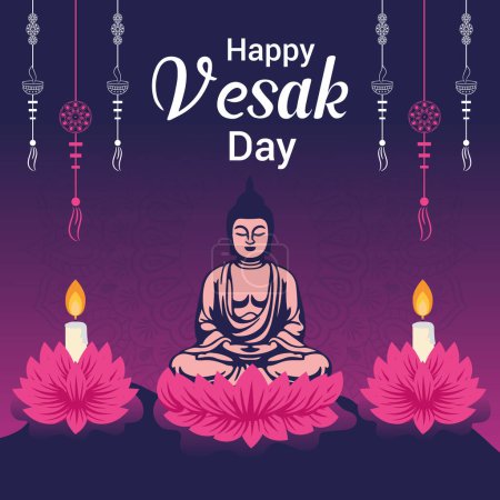Flat vesak day illustration festival celebration social media post and vesak day Banner