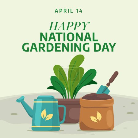 national gardening day. gardening vector illustration with watering can and flower. flat illustration gardening tool. gardening day.