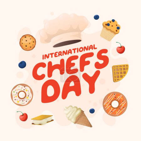 Ilustración de Plantilla de diseño del Día Internacional de los Chefs buena para celebrar el uso. chef sombrero imagen vector. diseño plano. vector eps 10. - Imagen libre de derechos
