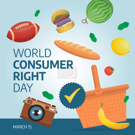 Ilustración de Consumer Rights Day: Vector Design Template for Empowering Visuals (en inglés). Ilustre la promoción y la conciencia con este elemento gráfico impactante. - Imagen libre de derechos