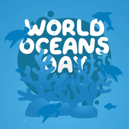 Téléchargez les illustrations : Modèle de conception de la Journée mondiale des océans. conception du vecteur océanique. design plat. vecteur eps 10. - en licence libre de droit