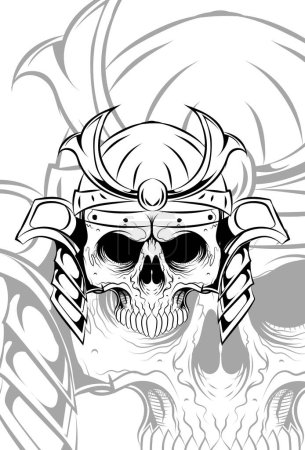 Illustration for Human skull with samurai hat vector illustration - Royalty Free Image