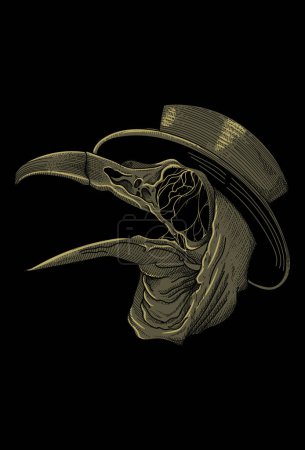Ilustración de Cráneo pájaro con ilustración de obras de arte sombrero - Imagen libre de derechos