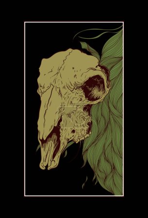 Ilustración de Cráneo de cabra con ilustración de obras de arte de hojas - Imagen libre de derechos