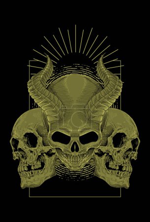 Ilustración de Detalle de la obra de arte del cráneo con ilustración ligera - Imagen libre de derechos