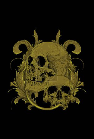 Illustration for Skull with leaf ornament artwork illustration - Royalty Free Image