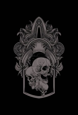 Illustration for Dark art Art work Skull Demon Head human Illustration Black art Ornament - Royalty Free Image