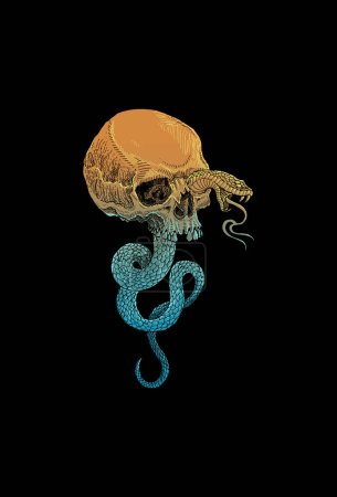 Téléchargez les illustrations : Tête de crâne avec illustration de serpent - en licence libre de droit