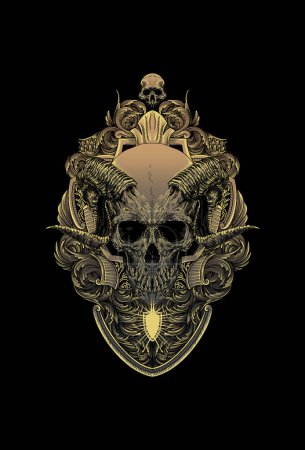 Ilustración de Cráneo con ilustración vector ornamento - Imagen libre de derechos
