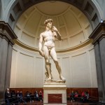 Florence, Italy, October 2021 - The famous sculpture of Michelangelo's David in the Accademia gallery