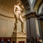 Florence, Italy, October 2021 - The famous sculpture of Michelangelo's David in the Accademia gallery