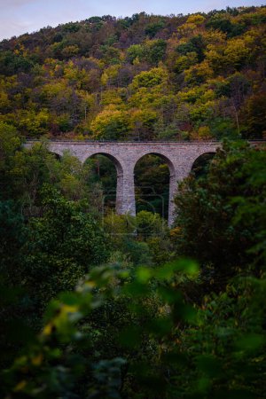 Photo for A train viaduct in Zampach in central Bohemia in Czechia during Autumn. - Royalty Free Image