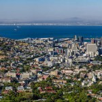 Panoramic view over the waterfront and downtown of Cape Town in South Africa.