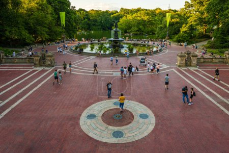 Photo for New York, USA, August 2022 - Fully crowded square at the Bethesda Fountain in Central Park - Royalty Free Image