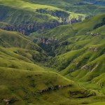 Detailed picture of valley cliffs of Drakensberg mountains in South Africa.