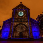 Prague, Czech republic, October 2021 - A projection mapping on Church of Saints Cyril and Methodius during Signal festival