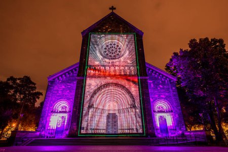 Photo for Prague, Czech republic, October 2021 - A projection mapping on Church of Saints Cyril and Methodius during Signal festival - Royalty Free Image