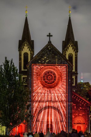 Photo for Prague, Czech republic, October 2021 - A projection mapping on Church of Saints Cyril and Methodius during Signal festival - Royalty Free Image