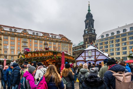 Photo for Dresden, Germany, 17.12.2022 - Dresdner Striezelmarkt christmas market on the Altmarkt square on a cloudy day - Royalty Free Image