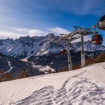 Lift in the Three Peaks (Drei Zinnen) ski resort in the UNESCO World Heritage site Dolomites in Italy. 