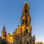 Dresden Cathedral, or the Cathedral of the Holy Trinity in the old town of Dresden lighten up by morning sun.