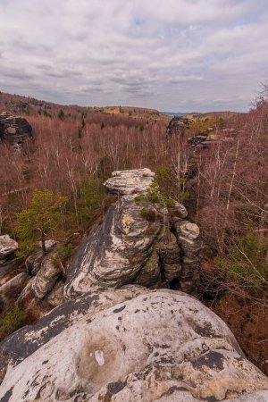 The Tisa Rocks or Tisa Walls in the western Elbe Sandstone Mountains in a cloudy day. 