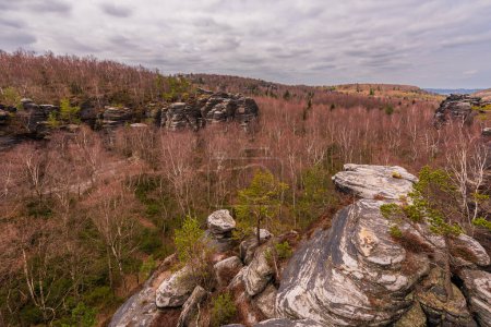 The Tisa Rocks or Tisa Walls in the western Elbe Sandstone Mountains in a cloudy day. 