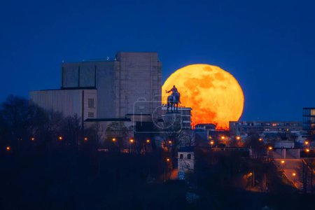 Full Moon over the National Monument at Vitkov in Prague