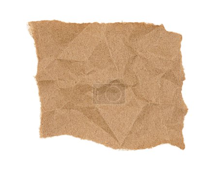 Crumpled torn piece of brown paper isolated on white background