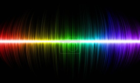 Photo for Volume multicolored rainbow sound wave on black background - Royalty Free Image