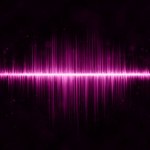 Magenta purple abstract frequency diagram of sound equalizer on black background