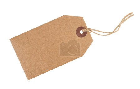 Craft paper tag with twine isolated on white background