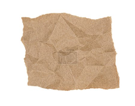 Foto de Trozo arrugado de papel marrón aislado sobre fondo blanco - Imagen libre de derechos