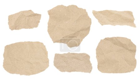 Set of torn recycled paper pieces isolated on white background