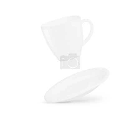 Porcelain white cup and saucer isolated on white background