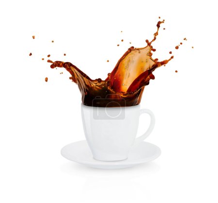 Foto de Taza de café salpicado aislado sobre fondo blanco - Imagen libre de derechos