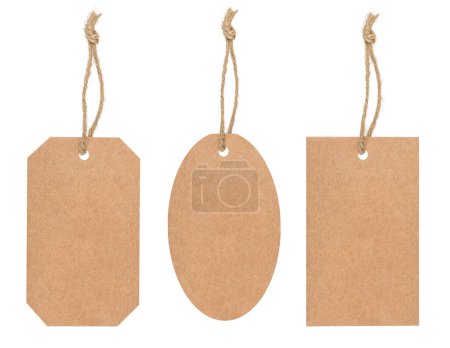 Set of three different shape blank paper tags isolated on white background