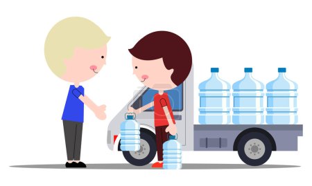 vector illustration of water delivery, bottled water