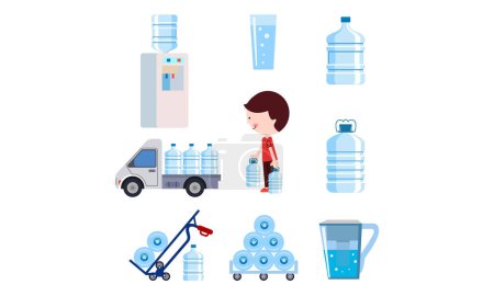 vector illustration of water delivery, bottled water