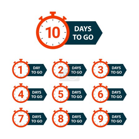 Illustration for Countdown days to go Set of collection  with clock vector - Royalty Free Image