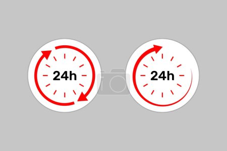 Illustration for Everyday 24 hours service assistance label with clock. - Royalty Free Image