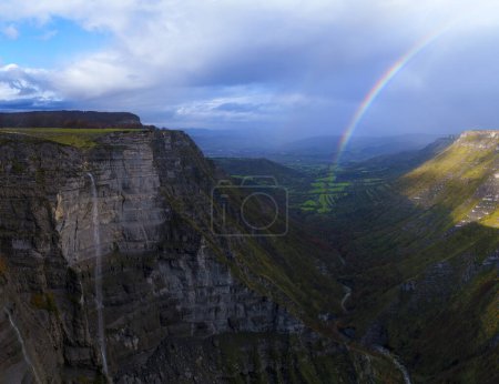 Photo for Nervion waterfall. Rainbow in the Ayala Valley and the Nervion River waterfall, Euskadi. - Royalty Free Image